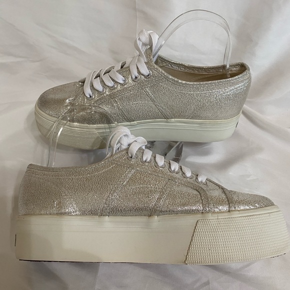 Superga Women's Shimmering Silver Platform Sneakers, EU 39/US 8 - Picture 2 of 12